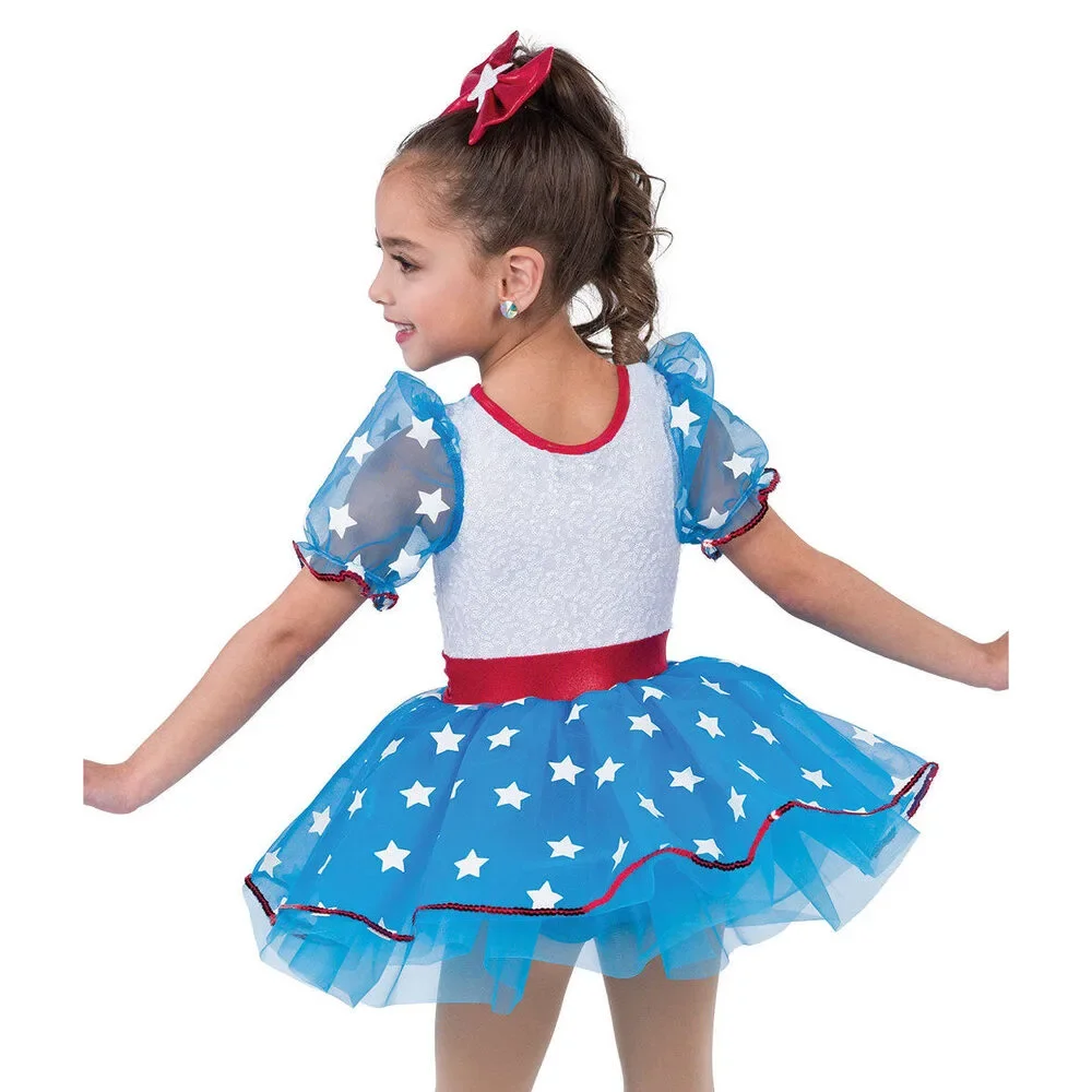 Pre-Owned Dance Costume AWCT 23004 Medium Child Blue Stars Jazz Tap Sequins USA